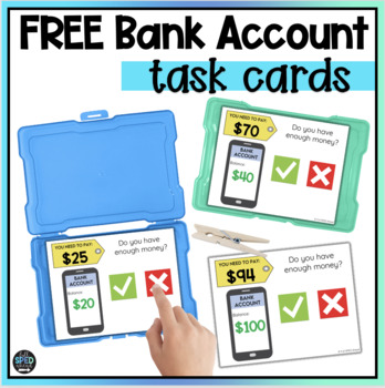 Preview of Free Money Management & Budgeting Bank Account Task Cards for Special Education