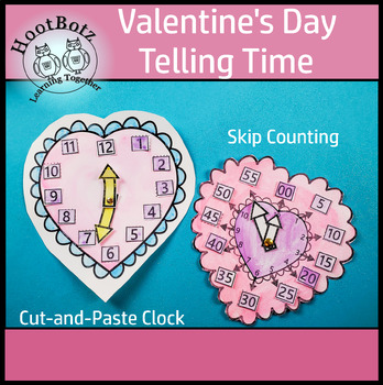 Preview of Valentine's Day | Math | Telling Time | Clocks | Analog | Cut and Paste Activity