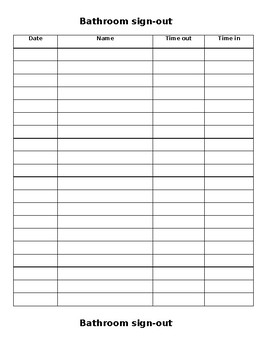 Free Bathroom Sign Out Sheet By Pinto Glow TPT