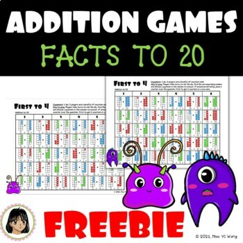 Preview of Free Beginning Addition Math Games - fact fluency practice
