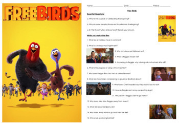 Preview of Free Birds Movie Guide Questions in English | Thanksgiving Film & Art Activities