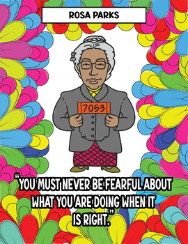 Preview of Free Black History Month Quotes Coloring Pages.  Rosa Parks Quotes