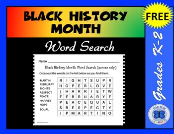 Free Black History Month Word Search Grades K-2 by Diazi Blue Learning