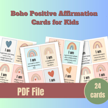 Preview of Free -Boho Positive Affirmation Cards for Kids Cards-Positivity cards
