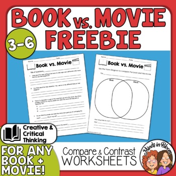 Preview of Book vs. Movie Compare & Contrast FREEBIE! No-Prep Worksheets | Fun Movie Day!