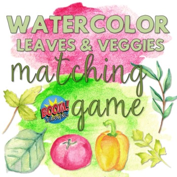 Preview of Free Matching Game - Watercolor Leaves and Veggies - BOOM CARD VERSION