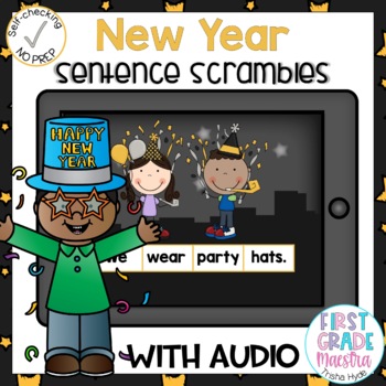 Preview of Free Boom Cards New Years 2024 Sentence Scrambles