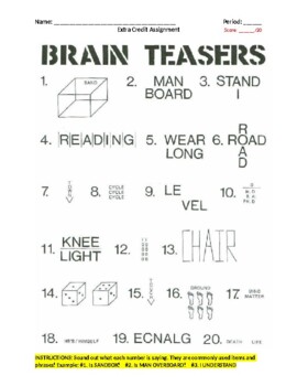 Preview of Free Brainteasers! Fun puzzles for early finishers or extra credit.