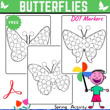 Preview of Free Butterfly Dot Markers Printables | Spring Theme Coloring Pages For PreK