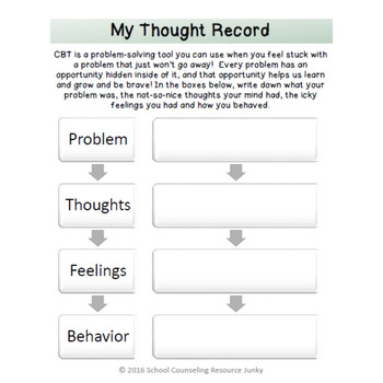 Free CBT Negative Thought Record Worksheet by School Counseling ...