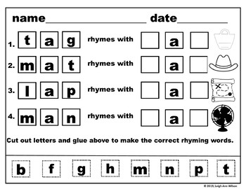 Preview of Free CVC Rhyming Words Cut & Paste Activity (Short a)