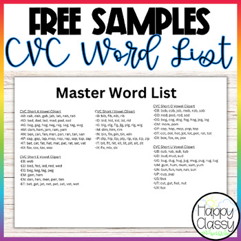 Preview of Free CVC Word List