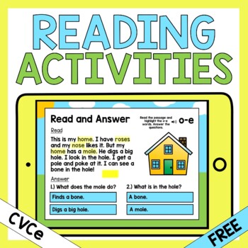 Preview of Free CVCe Long Vowel Reading Passages and Activities Boom Cards