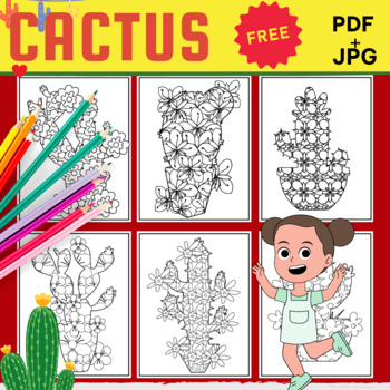 Preview of Free Cactus & Succulents Mindfulness Coloring Pages With Flowers