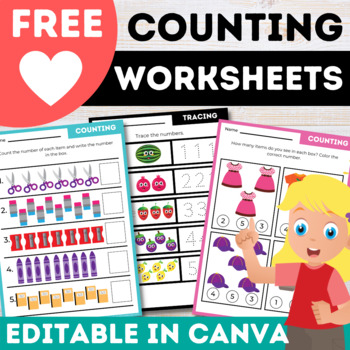 Preview of Free Canva Counting 1-10 Worksheets and Activities