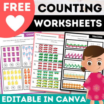 Preview of Free Canva Counting 11-20 Worksheets and Activities