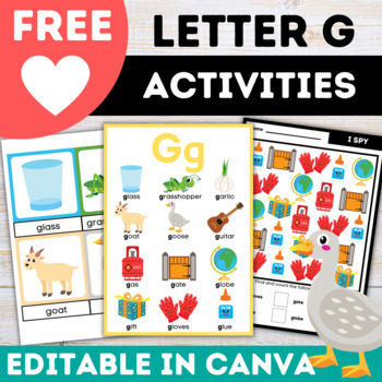 Preview of Free Canva Letter of the Week (Letter G) Worksheets and Activities