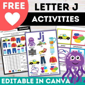 Preview of Free Canva Letter of the Week (Letter J) Worksheets and Activities