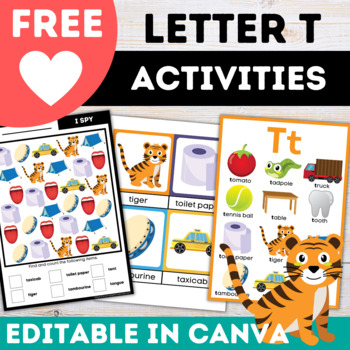 Preview of Free Canva Letter of the Week (Letter T) Worksheets and Activities