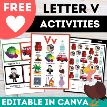 Preview of Free Canva Letter of the Week (Letter V) Worksheets and Activities