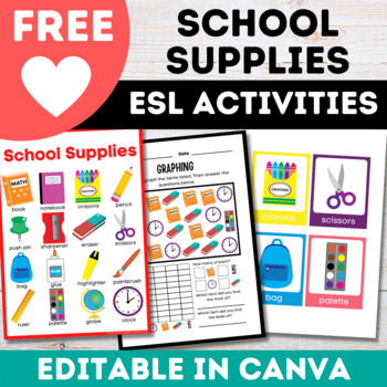 Preview of Free Canva School Supplies ESL Newcomer Activities