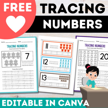 Preview of Free Canva Tracing Numbers Worksheets and Activities