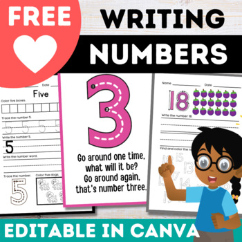 Preview of Free Canva Writing Numbers Worksheets and Activities