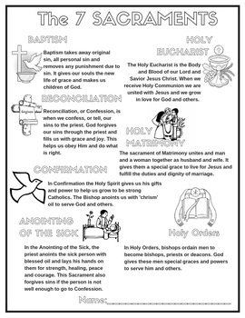 Preview of Catholic The 7 Sacraments Poster Coloring Page Worksheet