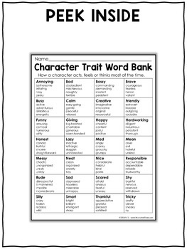 Character Traits Words Writing Anchor Chart by Nicole and Eliceo