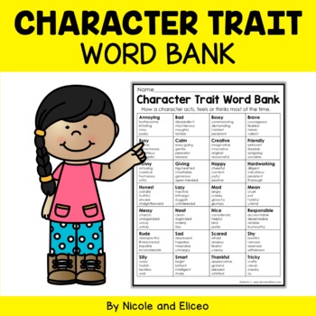Preview of Character Traits Words Writing Anchor Chart