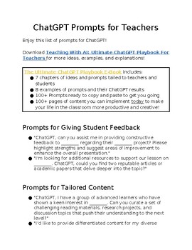 Preview of Free ChatGPT Prompts for Teachers