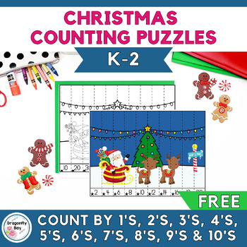 Preview of Free Christmas Counting by 1 and Skip Counting by 2 3 4 5 6 7 8 9 10 Puzzles