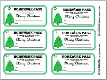 christmas homework pass printable