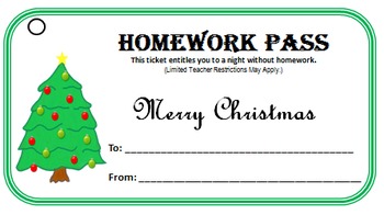 christmas homework pass template free