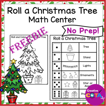 Preview of Free Christmas Kindergarten & 1st Grade Math Center Activity Roll, Color & Draw