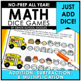 Math Centers 1st - 3rd Grade, No Prep Roll &  Add, Subtrac