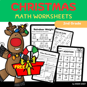 Preview of Free Christmas Math Worksheets and activities NO PREP for 2nd Grade
