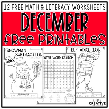 Preview of Free Christmas Math and Literacy Worksheets