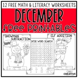 Free Christmas Math and Literacy Worksheets