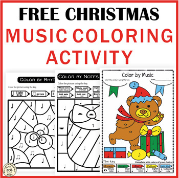 Preview of Free Christmas Music Color by Rhythm Worksheets | Music color by Note