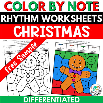 Preview of Free Christmas Music Coloring Pages - Color by Note Rhythm Worksheets