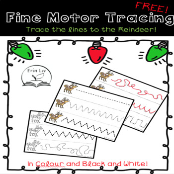 Preview of Free- Christmas Reindeer Tracing For Fine Motor Skills