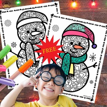 Preview of Free Winter Snowman Zentangle Coloring ,Winter mindfulness stress relief