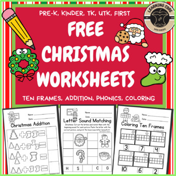 Preview of Free Christmas Worksheets No Prep PreK Kindergarten First Grade TK UTK
