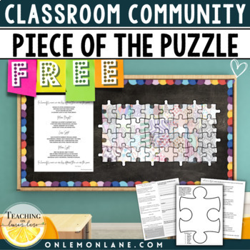Preview of Free Classroom Community Puzzle Piece Fun Back to School Bulletin Board Activity