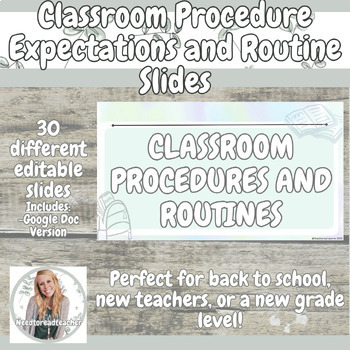 Preview of Free Classroom Procedure Expectations and Routine Slides (Editable)