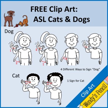 Preview of Free Clip Art:  American Sign Language (ASL) Signs for Dog and Cat