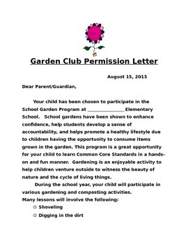 Preview of Garden Club Permission Letter