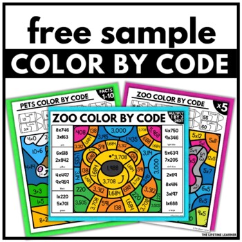 Preview of FREE Color by Code Math Coloring Worksheets Coloring Pages Color by Number