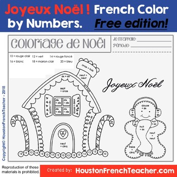 Preview of French Christmas Activity - Joyeux Noël - Color by number - Freebie